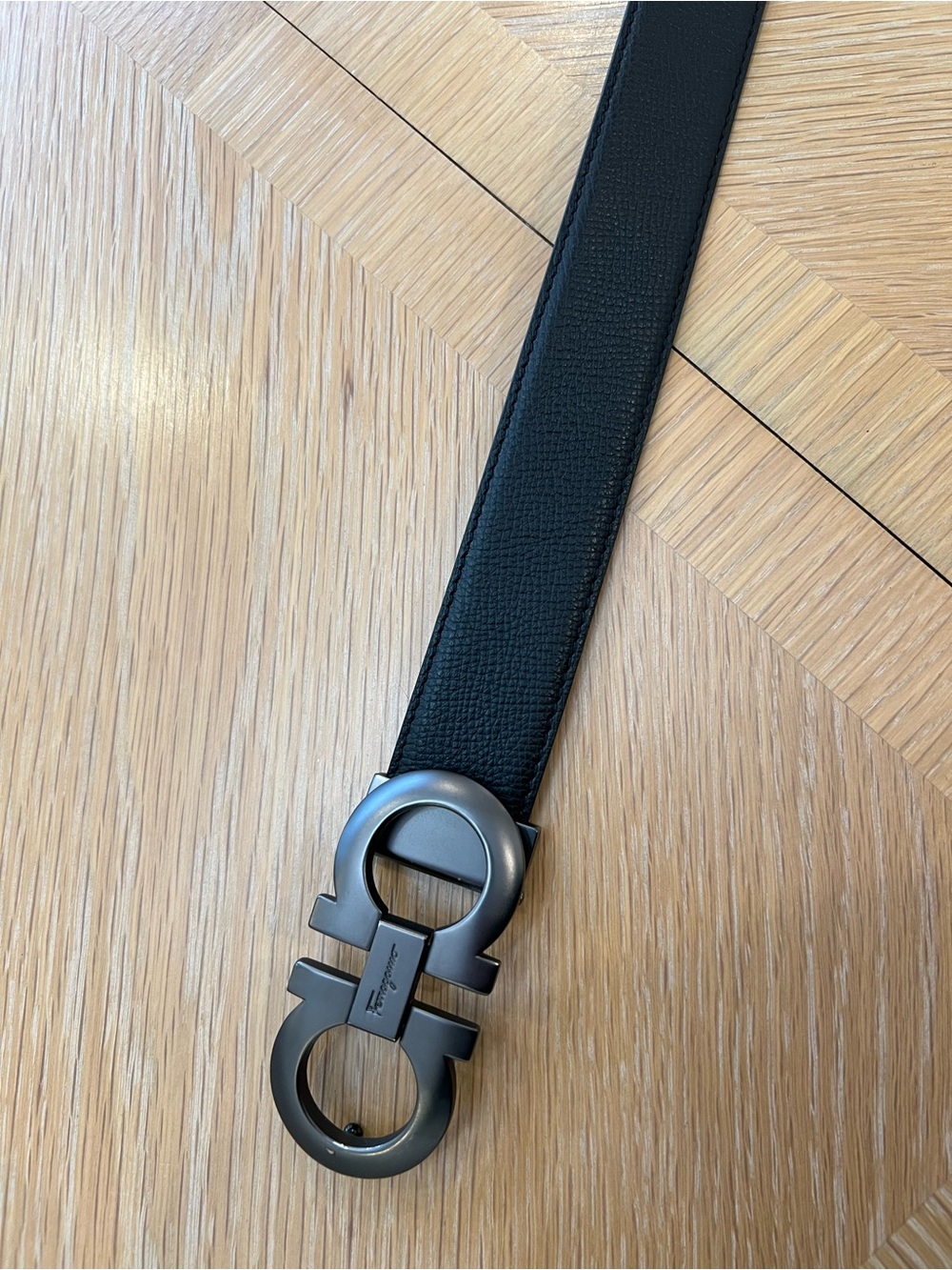 Salvatore Ferragamo Black Leather Double Gancini Buckle Belt